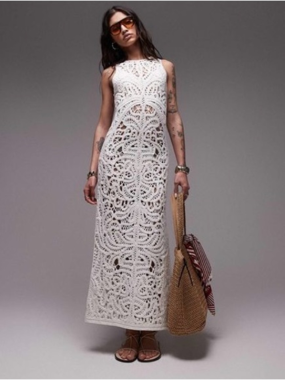 NWT White Crochet Maxi Dress - Women's Sleeveless Summer Dress - Picture 1 of 6